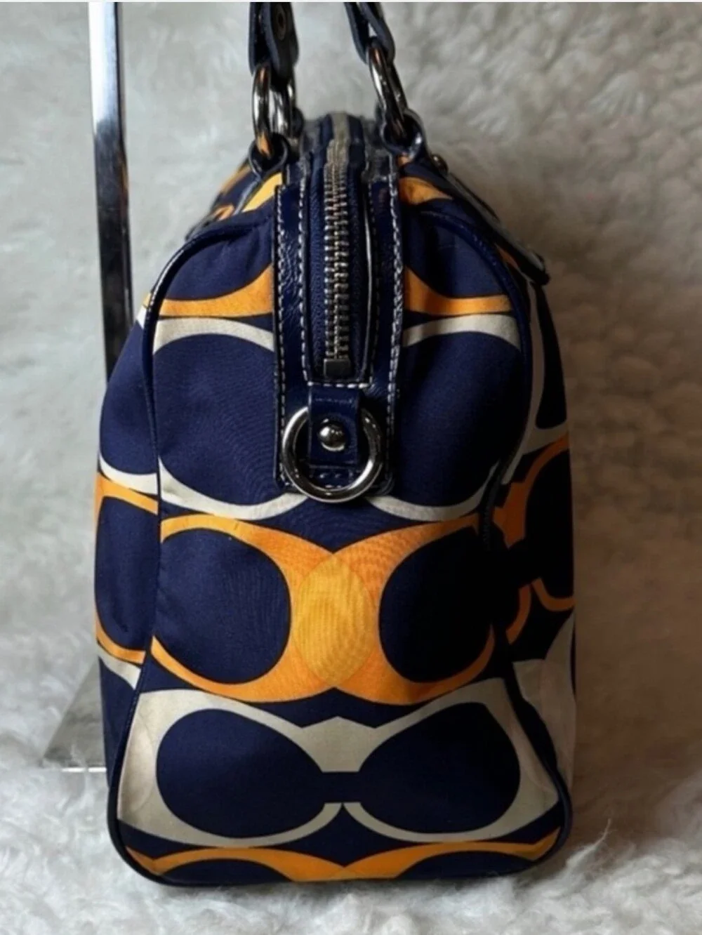 Coach 2013 Daisy Navy & Orange Signature Circle Satchel/Shoulder Bag